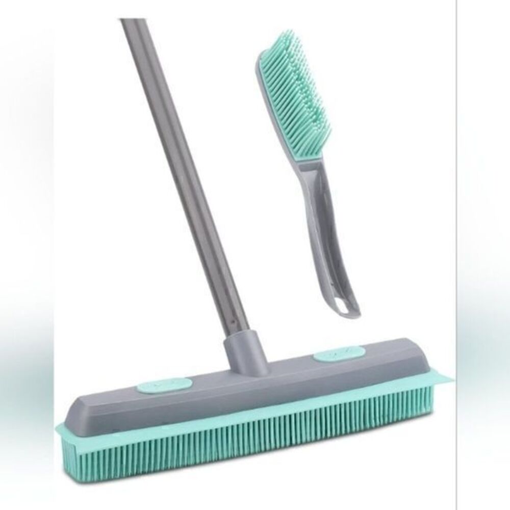 Rubber Broom Carpet Rake and Lint Brush Set with Squeegee and Telescopin…